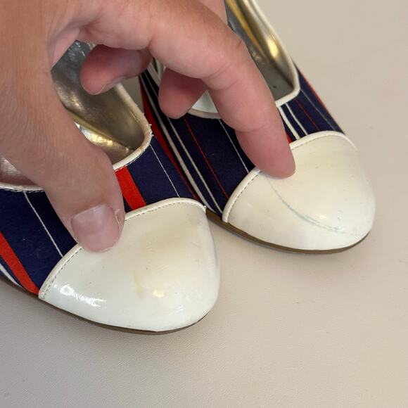 Dune Pump Heel Womens 8.5 Blue Striped Stiletto Slip On Retro Nautical Preppy - Picture 3 of 8